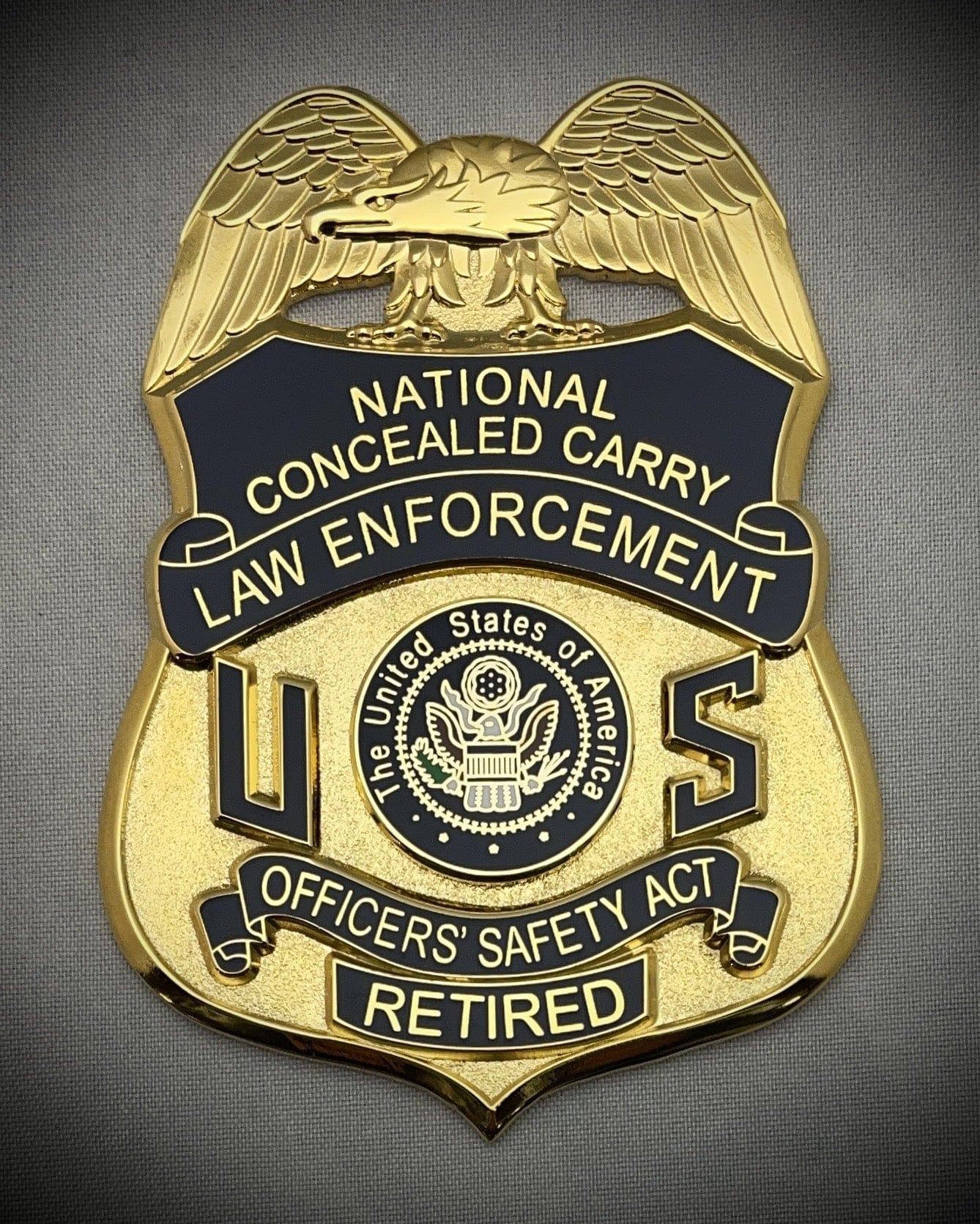 National Concealed Carry Law Enforcement Badge with leather belt clip holder