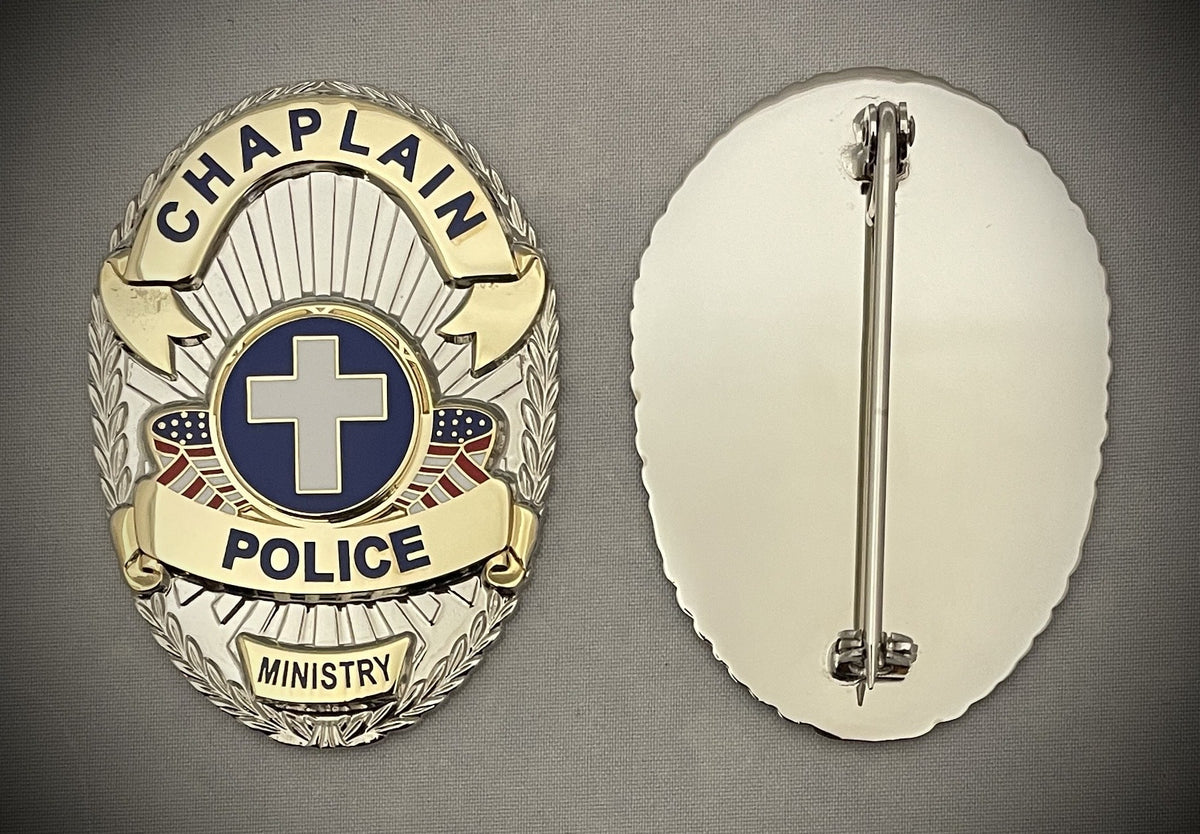 Chaplain Police Badge with (Black or Brown) leather belt clip