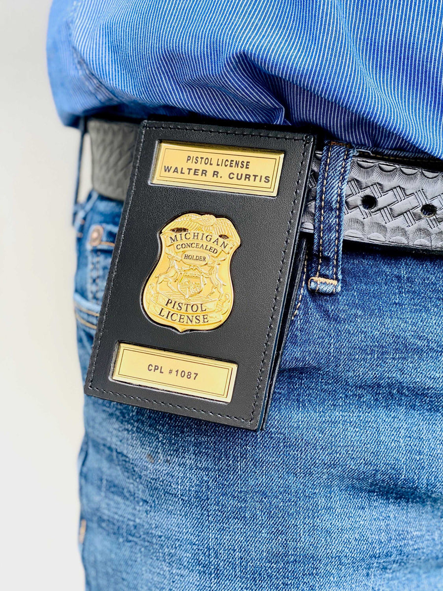 Michigan Concealed Carry Badge with 2 plate Leather Holder