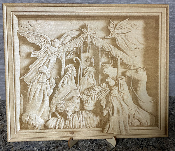 Christmas Nativity Scene Wood Engraving