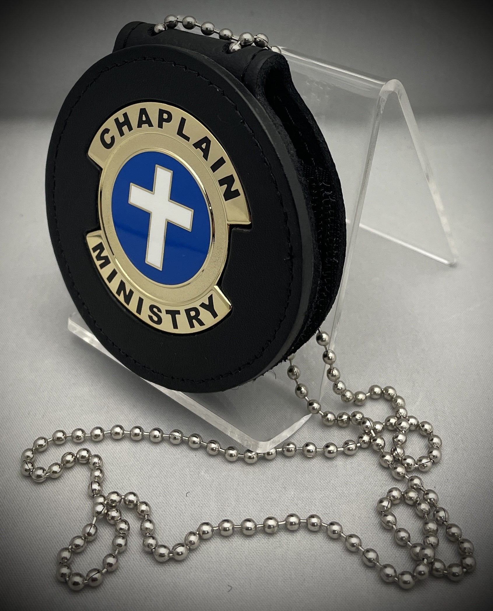 Chaplain Ministry emblem with Leather Belt Clip Holder