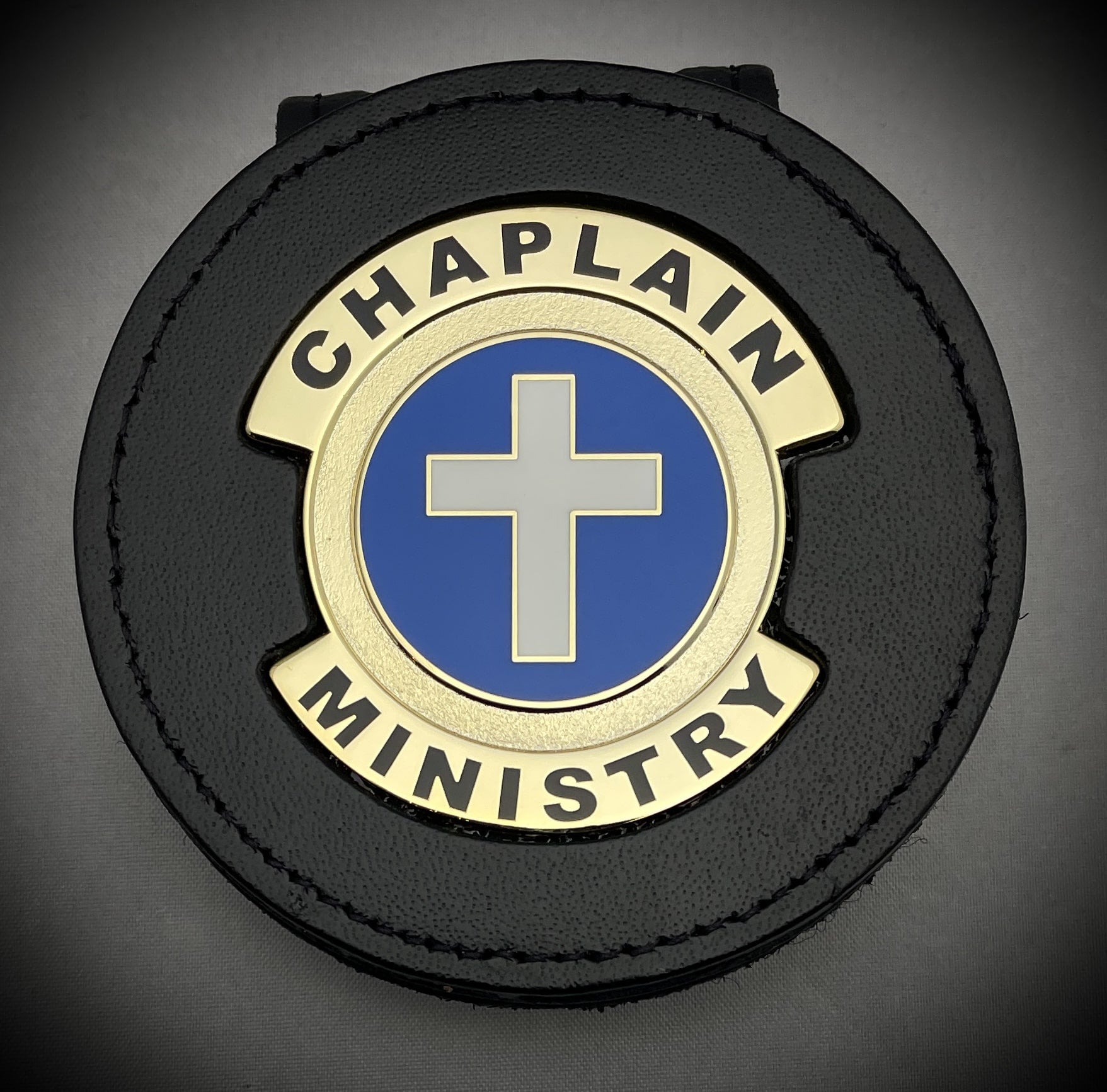 Chaplain Ministry emblem with Leather Belt Clip Holder