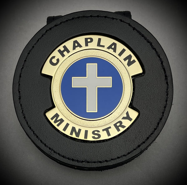 Chaplain Ministry emblem with Leather Belt Clip Holder