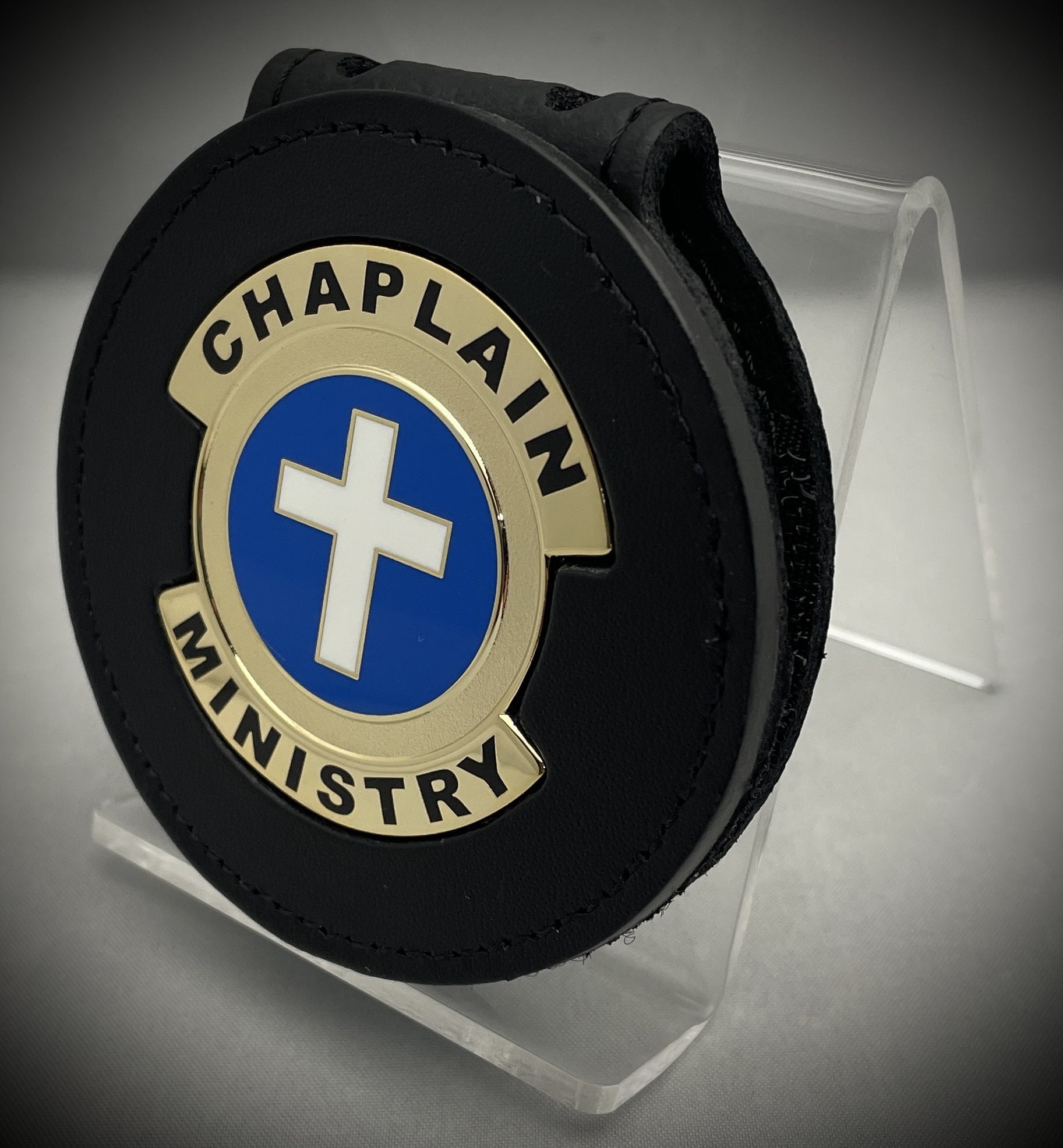 Chaplain Ministry emblem with Leather Belt Clip Holder