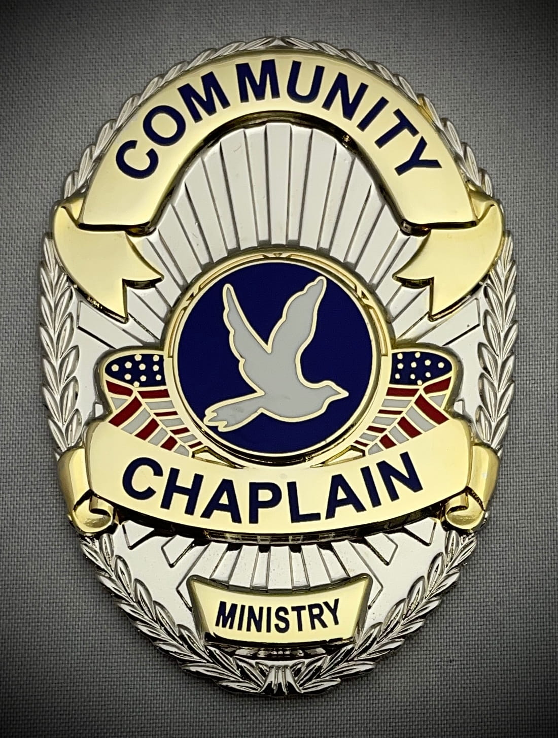 Community Chaplain Badge with (Black or Brown) leather belt clip holde