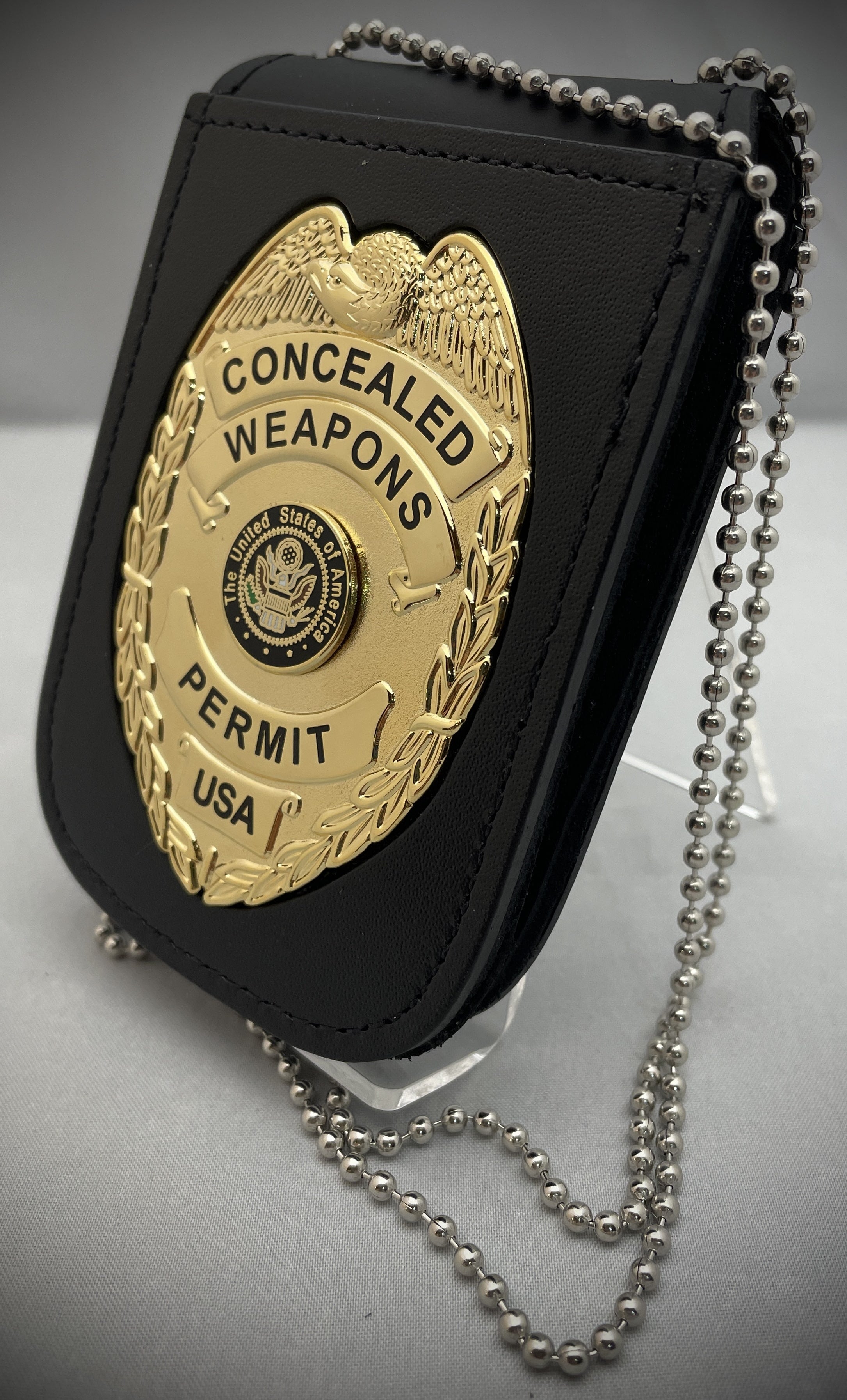 Concealed Weapons Permit Badge with Magnetic ID Neck Holder (Gold or Silver)