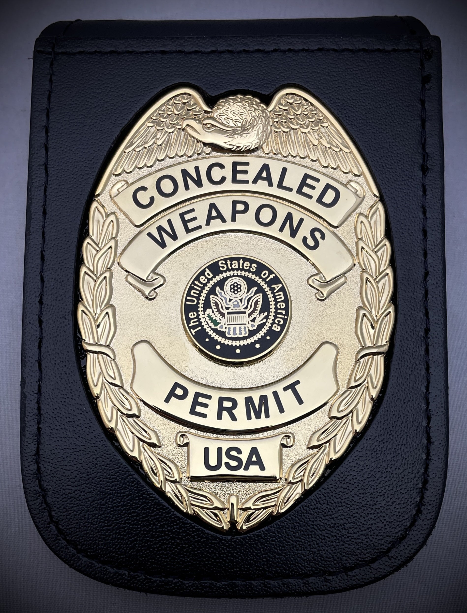 Concealed Weapons Permit Badge with Magnetic ID Neck Holder (Gold or Silver)