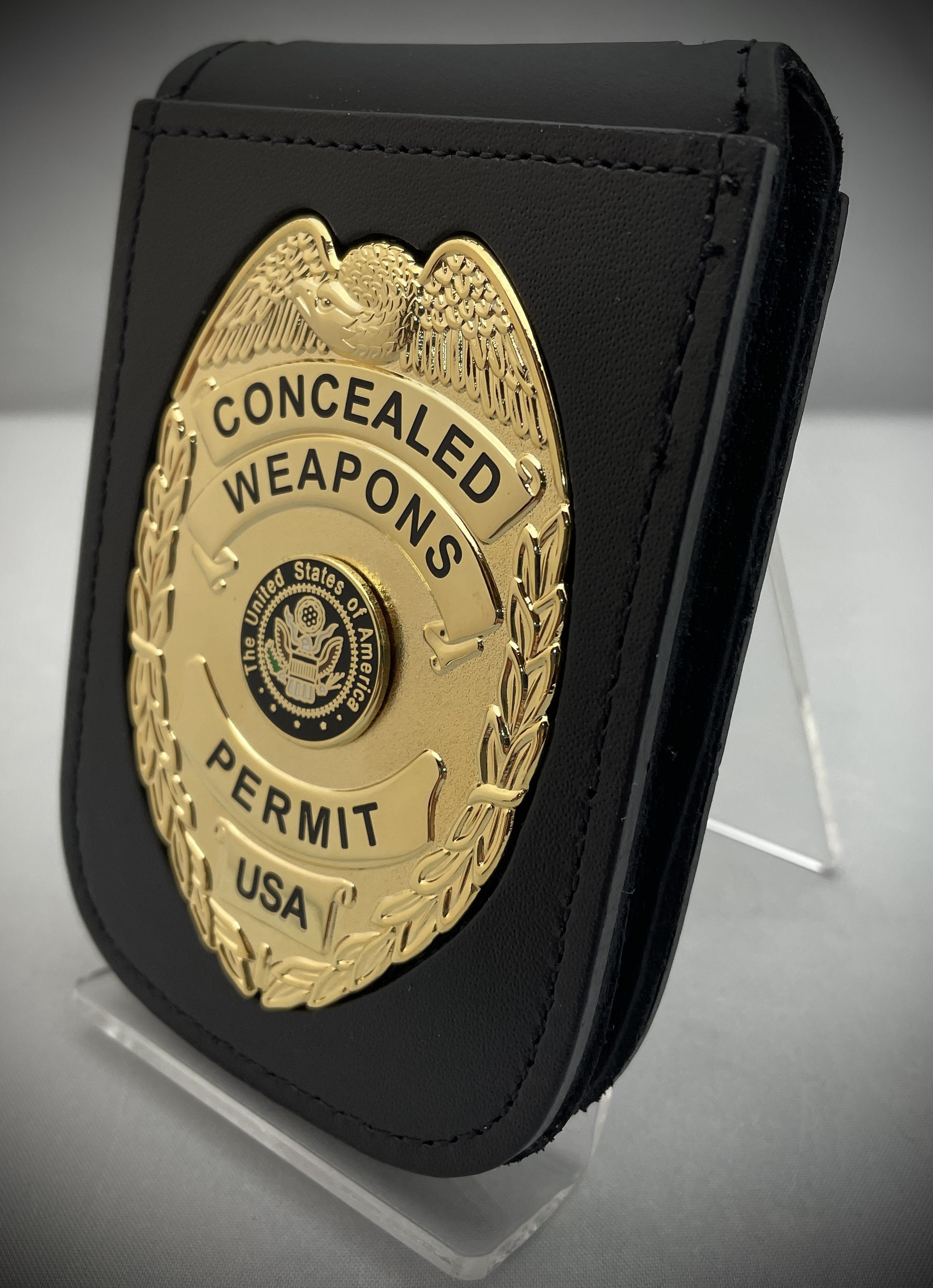 Concealed Weapons Permit Badge with Magnetic ID Neck Holder (Gold or Silver)