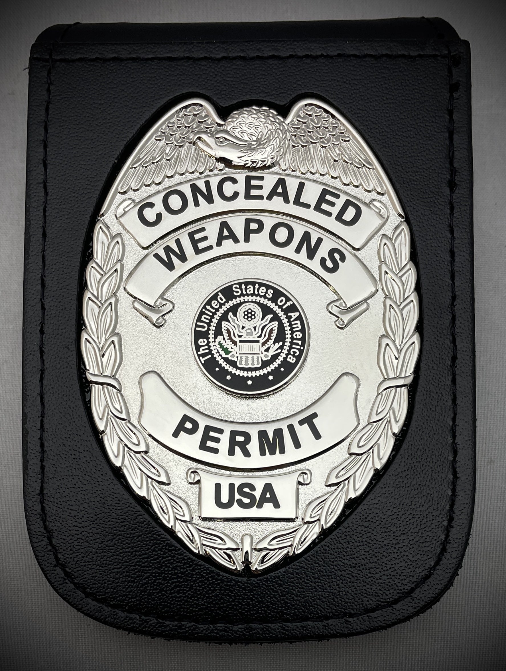 Concealed Weapons Permit Badge with Magnetic ID Neck Holder (Gold or Silver)