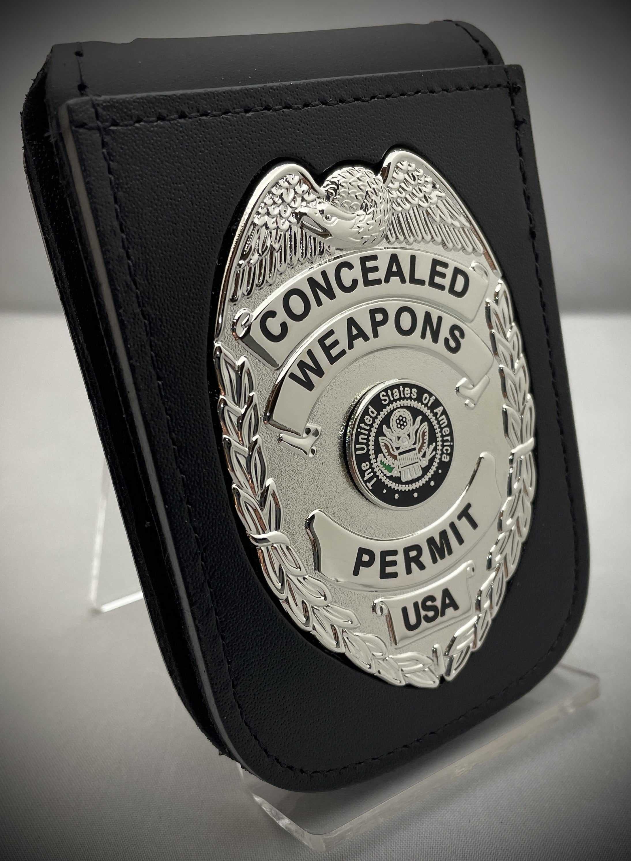 Concealed Weapons Permit Badge with Magnetic ID Neck Holder (Gold or Silver)