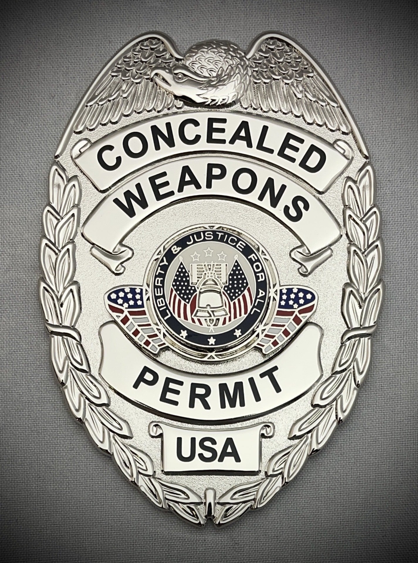 Concealed Weapons Permit Badge with Center Flags and Leather ID Holder ...
