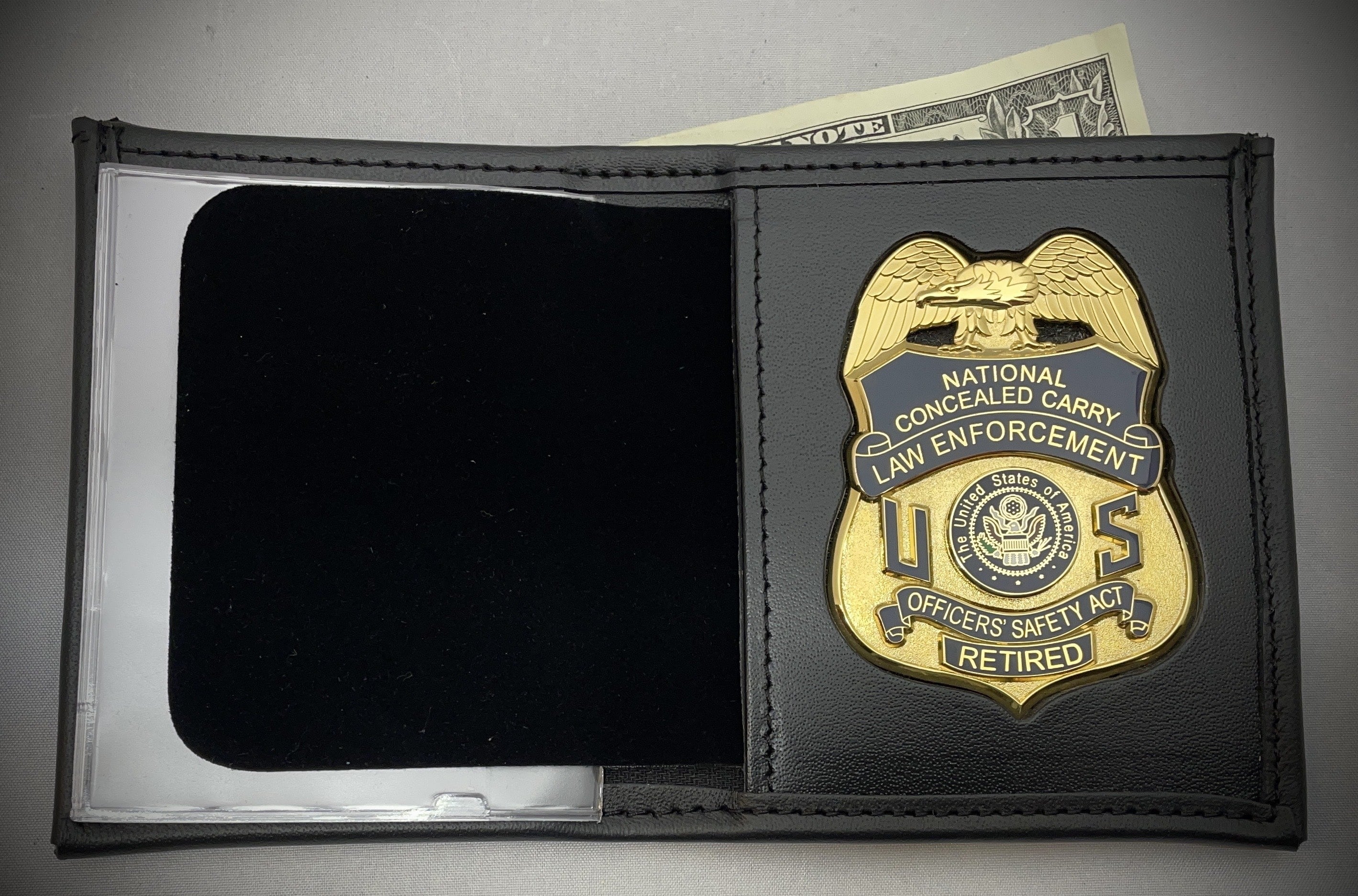 National Concealed Carry Law Enforcement Badge with bifold wallet with single ID