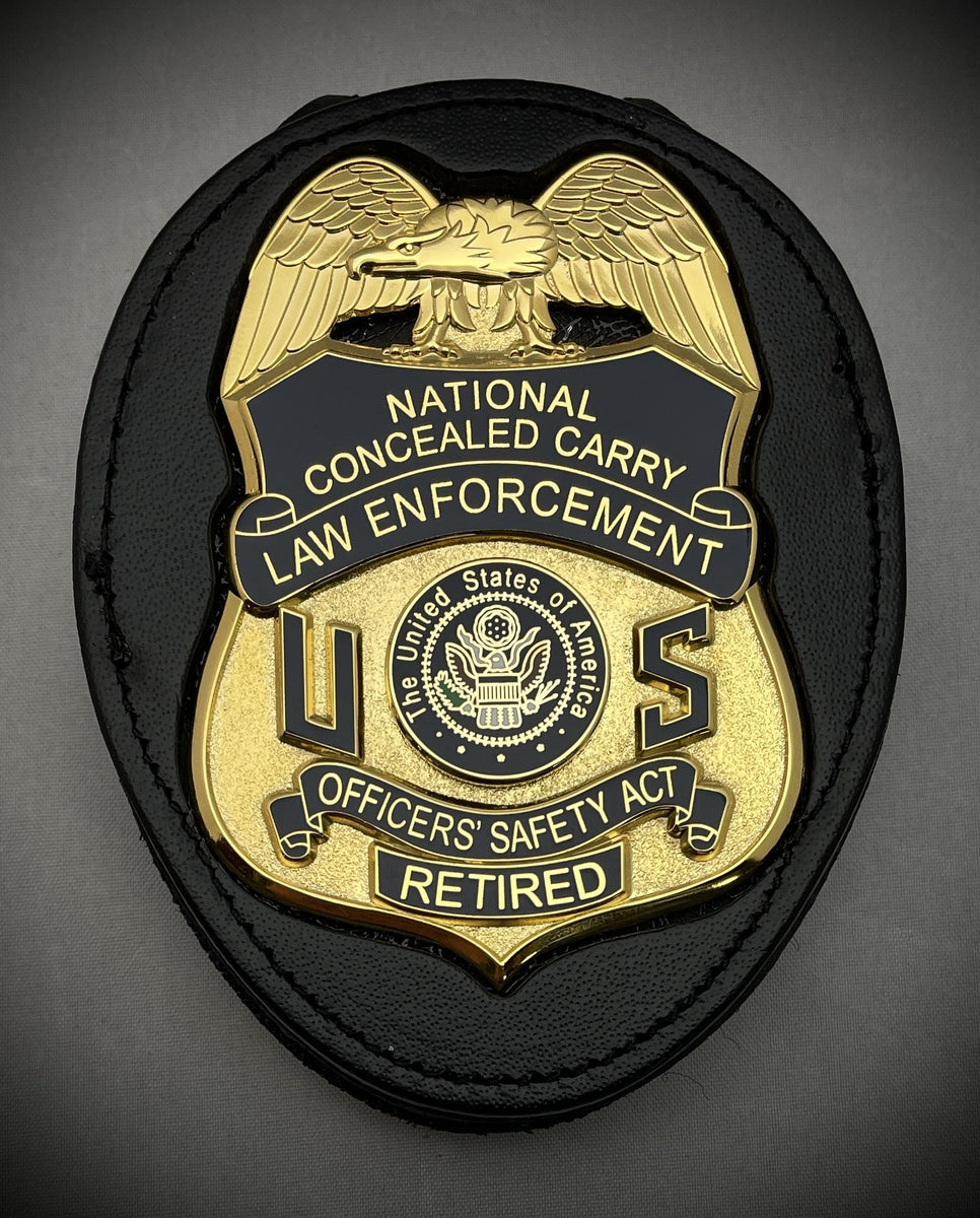 National Concealed Carry Law Enforcement Badge with leather belt clip