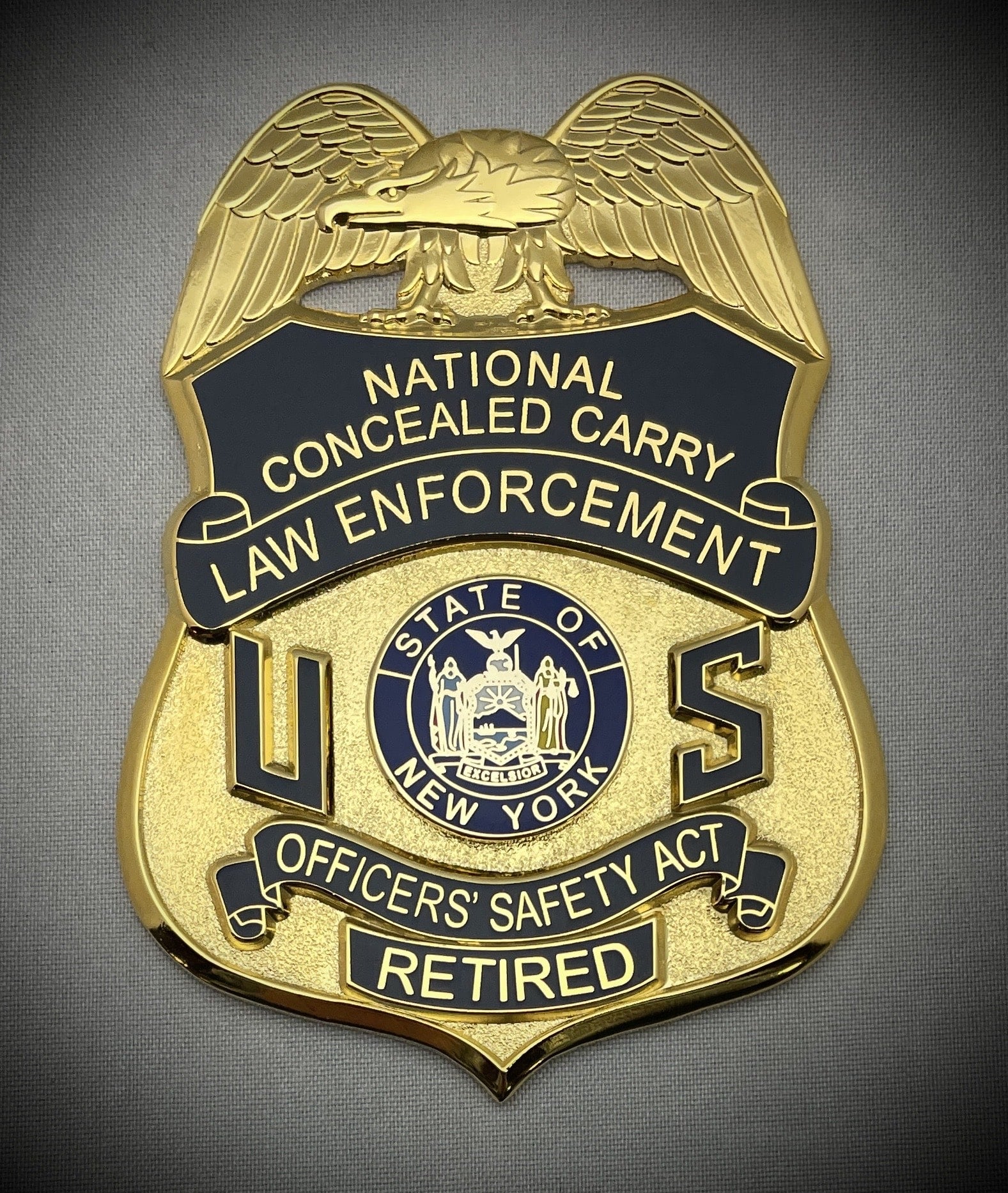 National Concealed Carry Law Enforcement Badge with leather belt clip holder