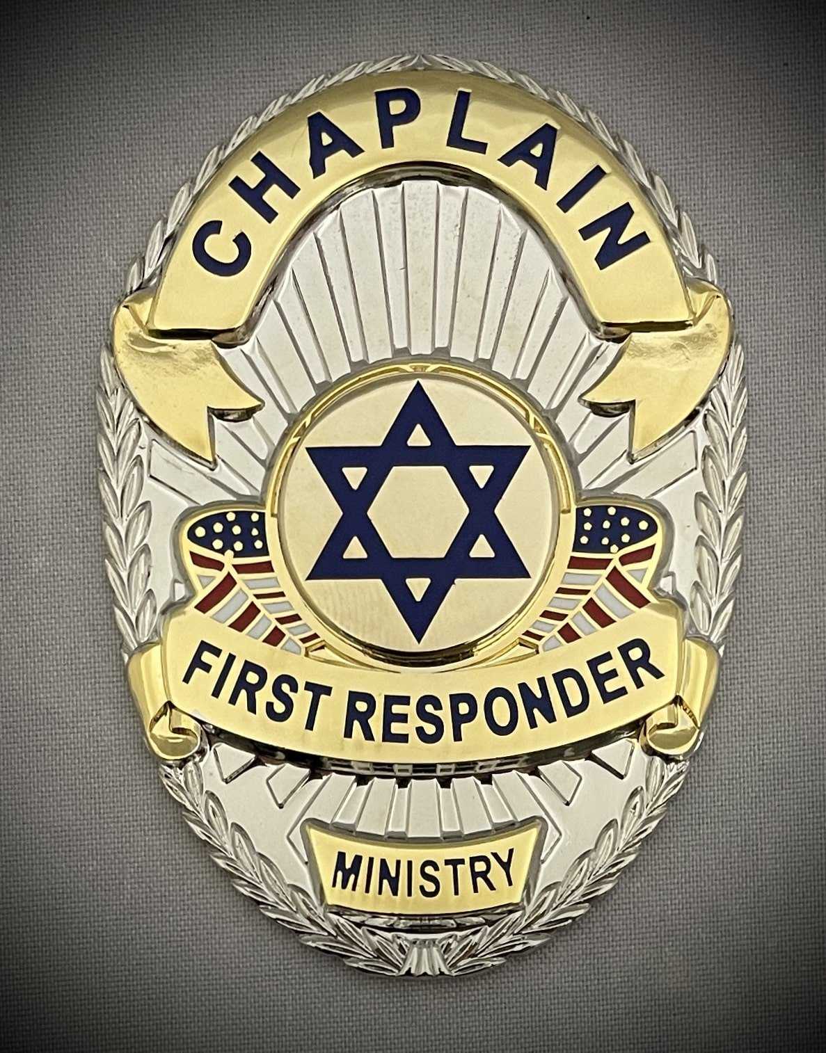 Chaplain Police Badge with (Black or Brown) leather belt clip