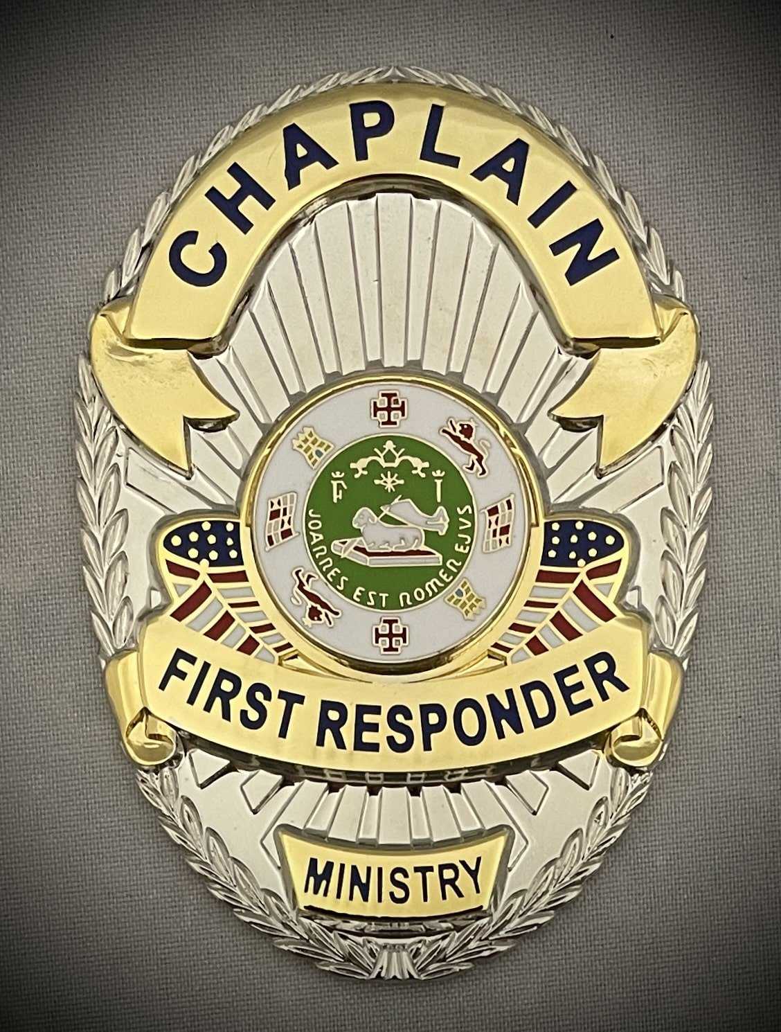 Chaplain Serve and Protect Gold Two-Tone Badge and 2 Nameplates