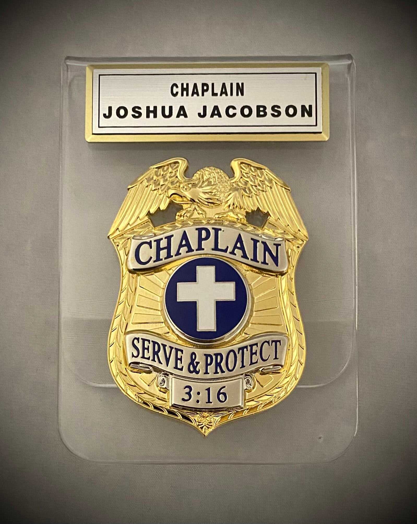 Chaplain Serve and Protect Gold Two-Tone (Acrylic Holder)