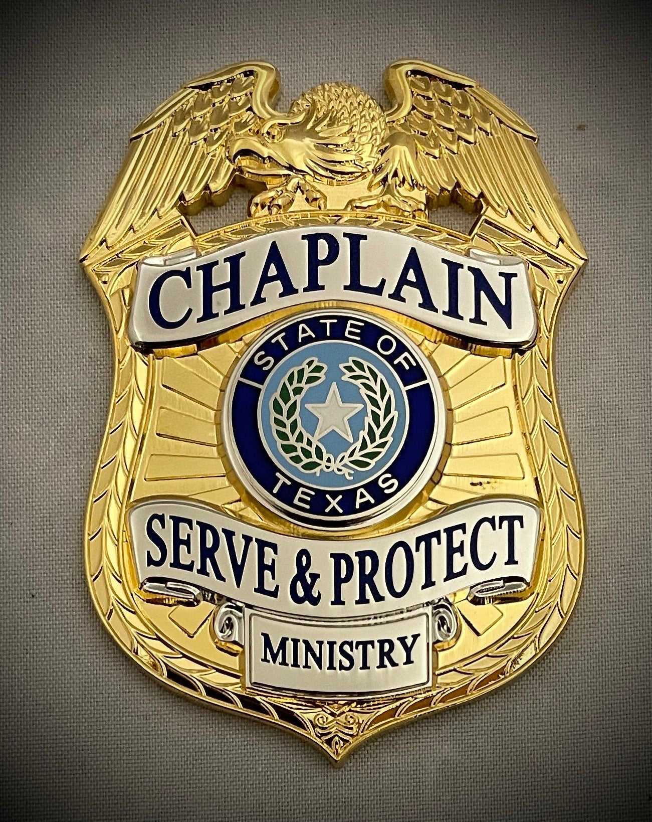 Chaplain Serve and Protect Ministry Gold Two-Tone  - Badge Only