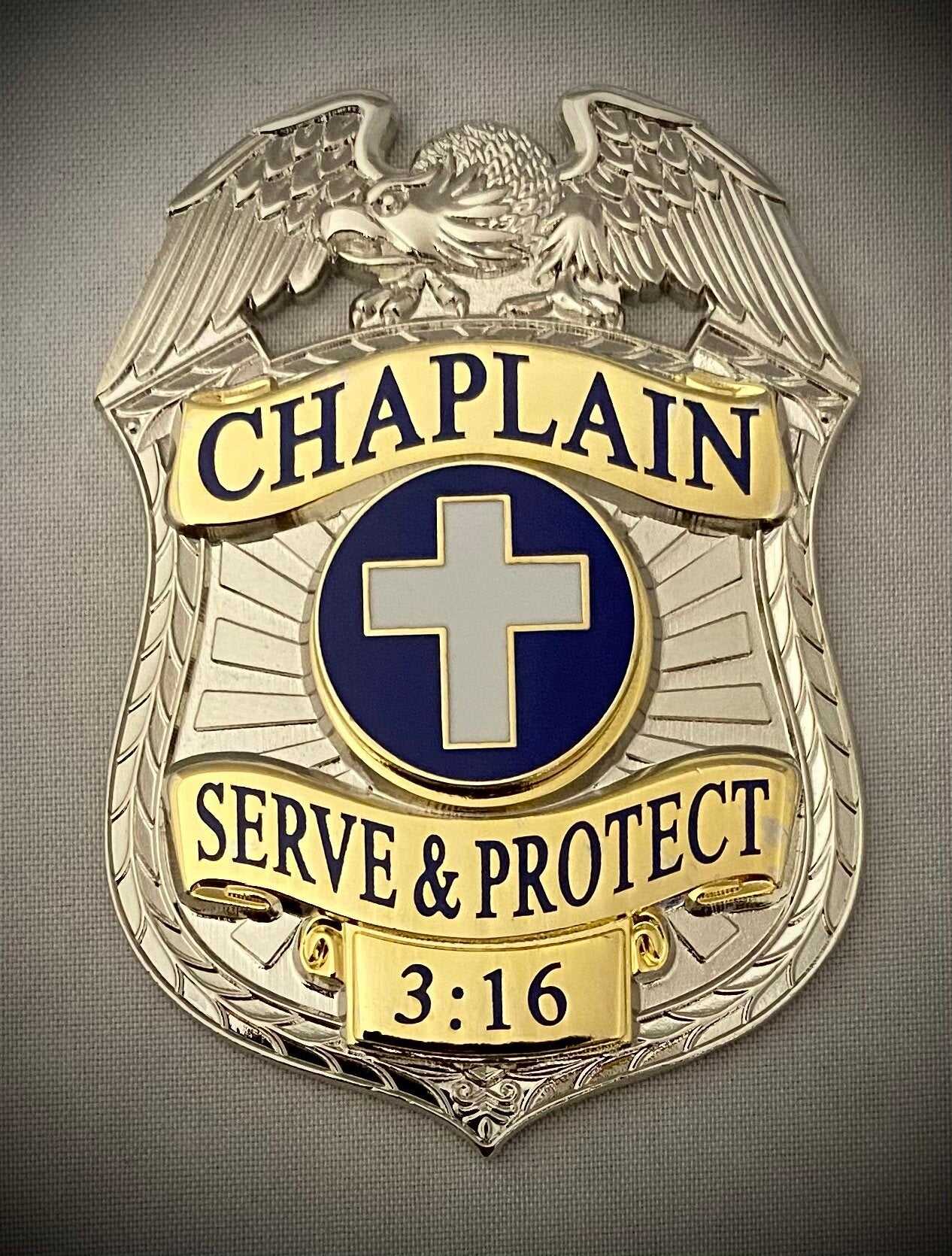 Chaplain Serve and Protect Silver Two-Tone  - Badge only