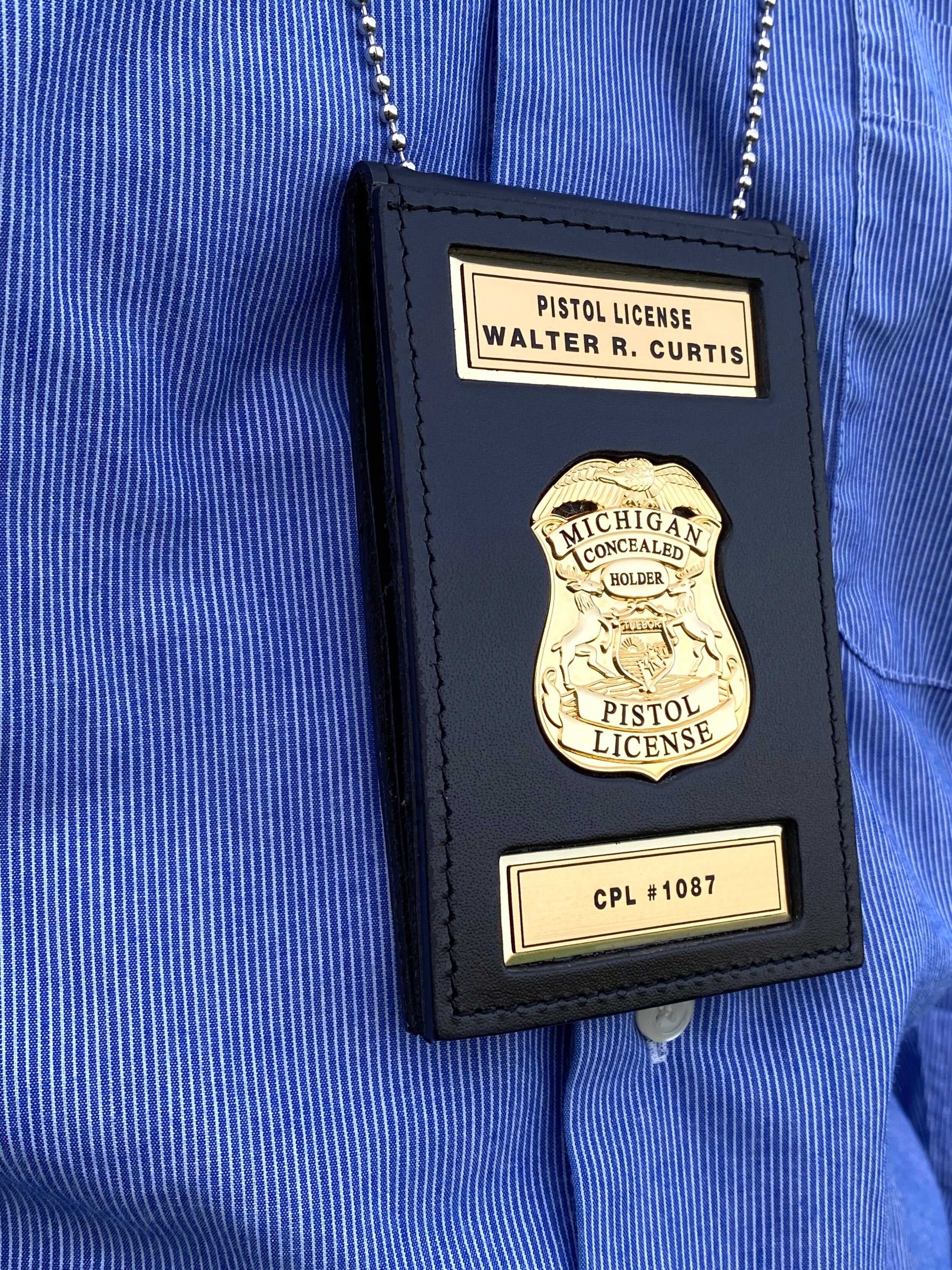Michigan Concealed Carry Badge with 2 plate Leather Holder